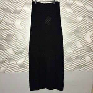 Peppermayo Women's L/XL Macy Knit Maxi Skirt Black Semi Sheer Low Rise Unlined